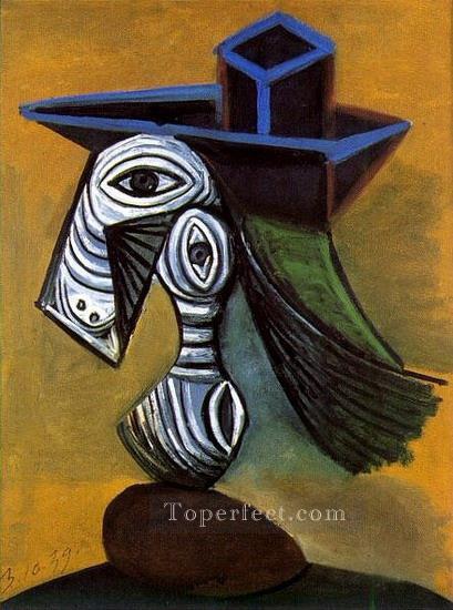 Femme au chapeau bleu 1960 Cubism Oil Paintings